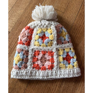 Wild Fable Crocheted Granny Square Beanie Hat Pom Pom